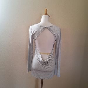 Striped Long Sleeve Cutout Open Back Activewear Tunic Knit Top Size S